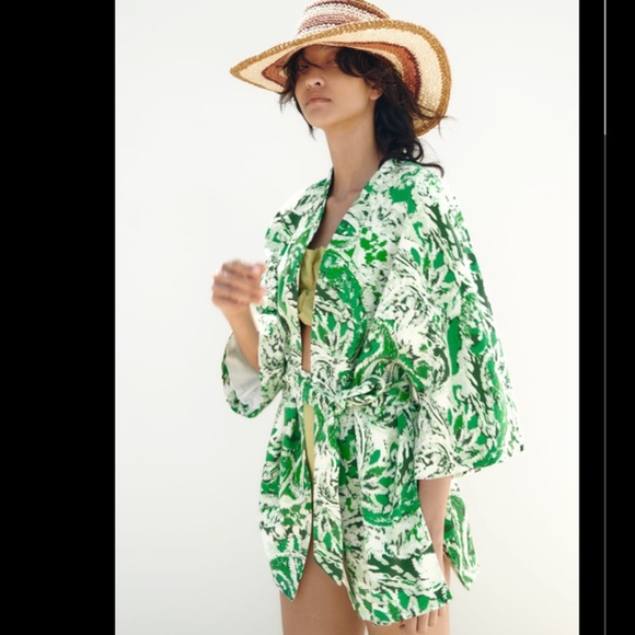 LINEN BLEND PRINTED KIMONO - Picture 1 of 8